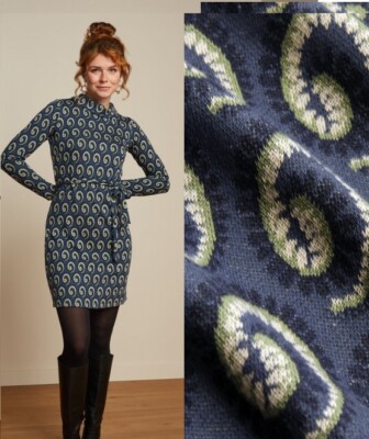 King Louie Kleid blau Dita Dress Paloma Jacquard Muster geometrisch 07668