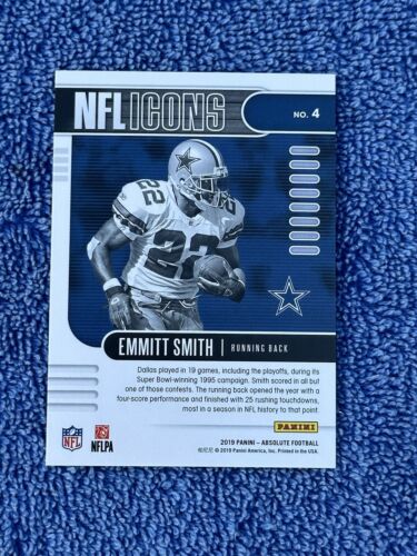 Panini Absolute Emmitt Smith 2019 Iconos de la NFL púrpura paralelo vaqueros 5/5 - Imagen 2 de 2