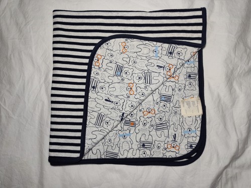 First Impressions Macy's 2019 Cotton Bear Baby Blanket Gray Navy Stripe Lovey - Picture 4 of 4