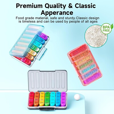 Pillendose 4 mal täglich Betife Wöchentlich Pillendose Organizer 7 Tage Tabletten Organizer 