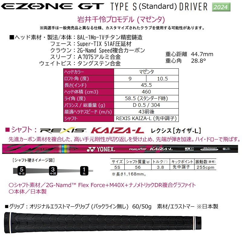 YONEX 2024 EZONE GT Type-S Driver REXIS KAIZA Loft 9 Graphite Flex