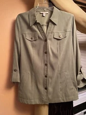 JM Collection Women's Button Snap Jacket Olive Color Size 10 97% Polyester RARE