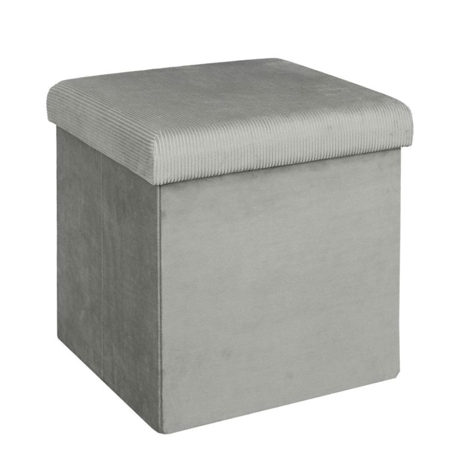 Pouf rangement velours côtelé gris 38cm pour optimiser petits salons