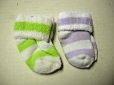 Socks/Booties, 2 Pairs, Girl, Stripe Design, Cuff Style, 0-3 Mos., New