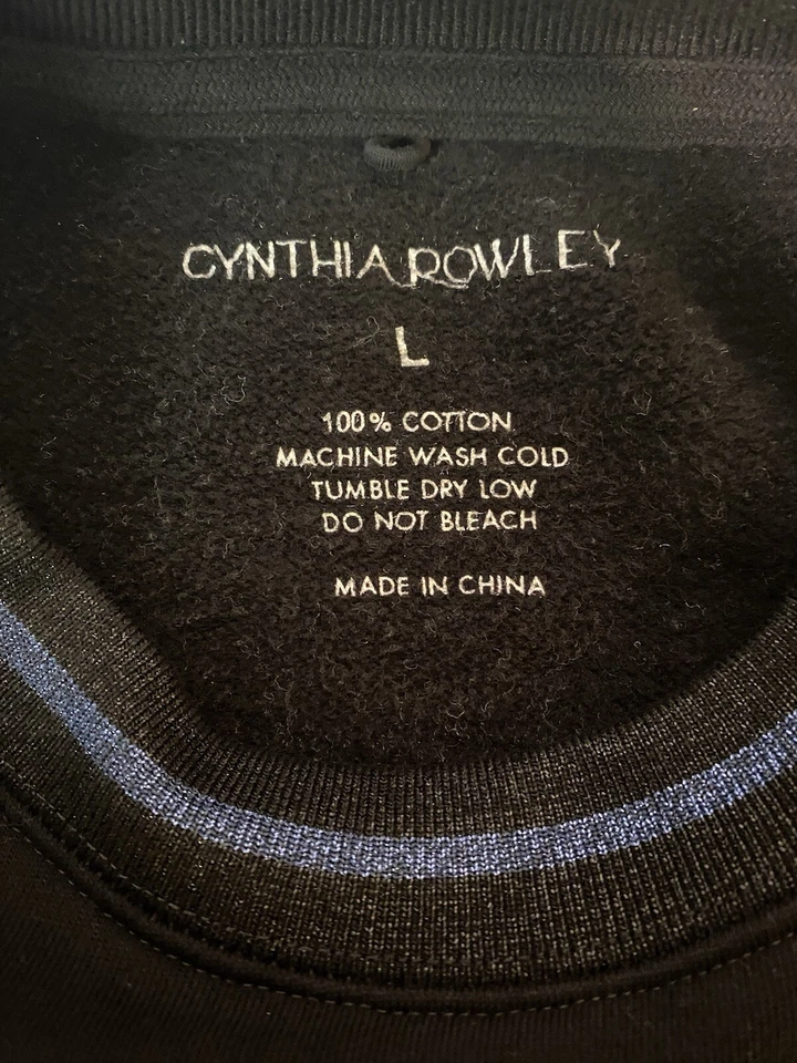 Cynthia Rowley Cold Shoulder Sweatshirt Dress Black Blue Accents Size L - Image 3 of 4