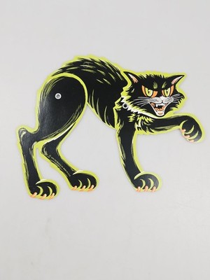 Vintage 1976 Beistle Scratch Cat Halloween Die Cut Jointed Black Cat Decor 6''