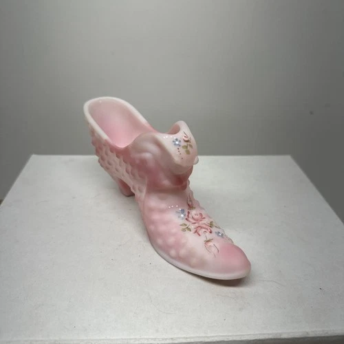 Pink Rosalene Satin Hobnail Fenton Shoe Hand Painted