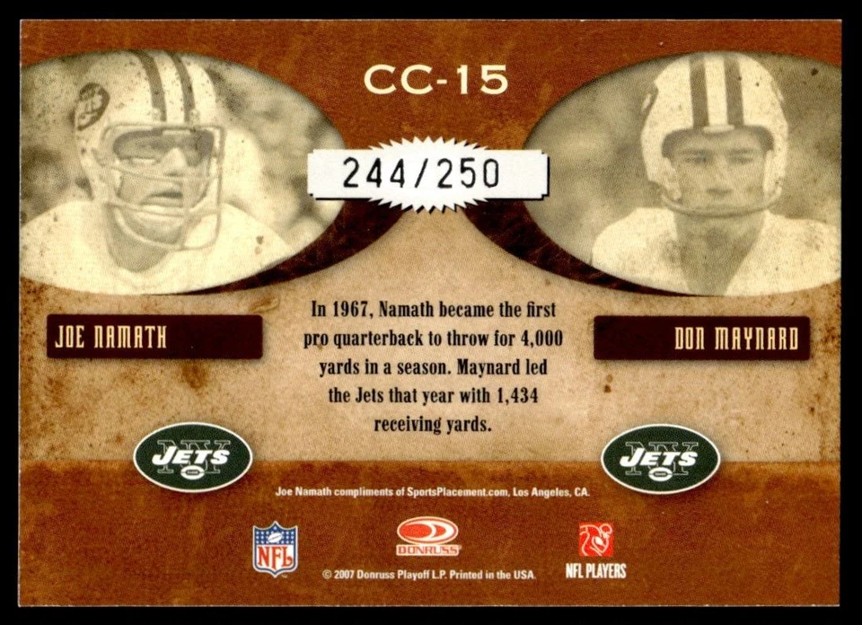 2007 Donruss Classics Classic Combos Don Maynard/Joe Namath /250 #CC-15 A6 - Image 2 of 2