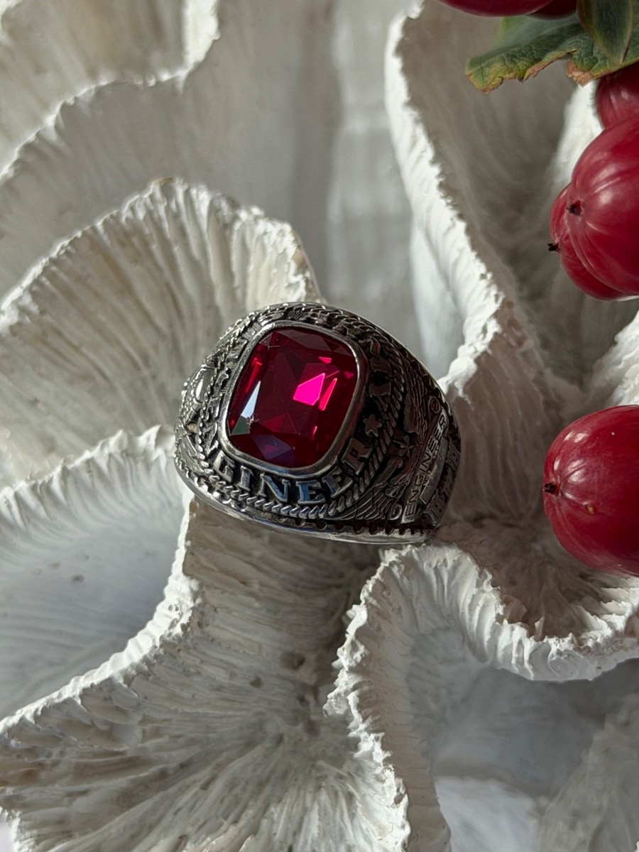 Jostens Yltm U.S Army Engineer 925 Sterling Silver Ruby Ring Size