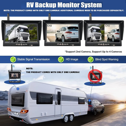 Wireless Backup Camera Rear View Cam BSD 7Inch Monitor AHD1080P for Truck Bus RV - Afbeelding 8 van 21