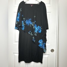 Hanna Nikole NWT Black Blue Floral Overlay Dress Special Occasion 20W