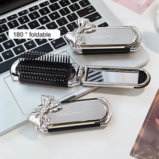 Portable Folding Hair Brush With Mirror Compact Folding Pocket Purse Travel Comb