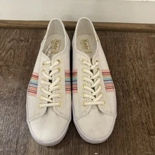 Keds Women's Size 8.5 Canvas Shoes, Rainbow Stripes, White