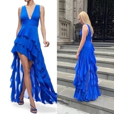 ALICE + OLIVIA Holly Crepe Asymmetric Maxi Dress Sapphire Blue Sz 4