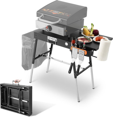 Outdoor Grill Table Griddle Stand 17'' & 22'', Folding Camping Table w/Side Shelf