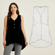 NEW KLEEN S Fluid Black Silk Velvet A-Line Seam Detail Peplum Tank Top Pockets