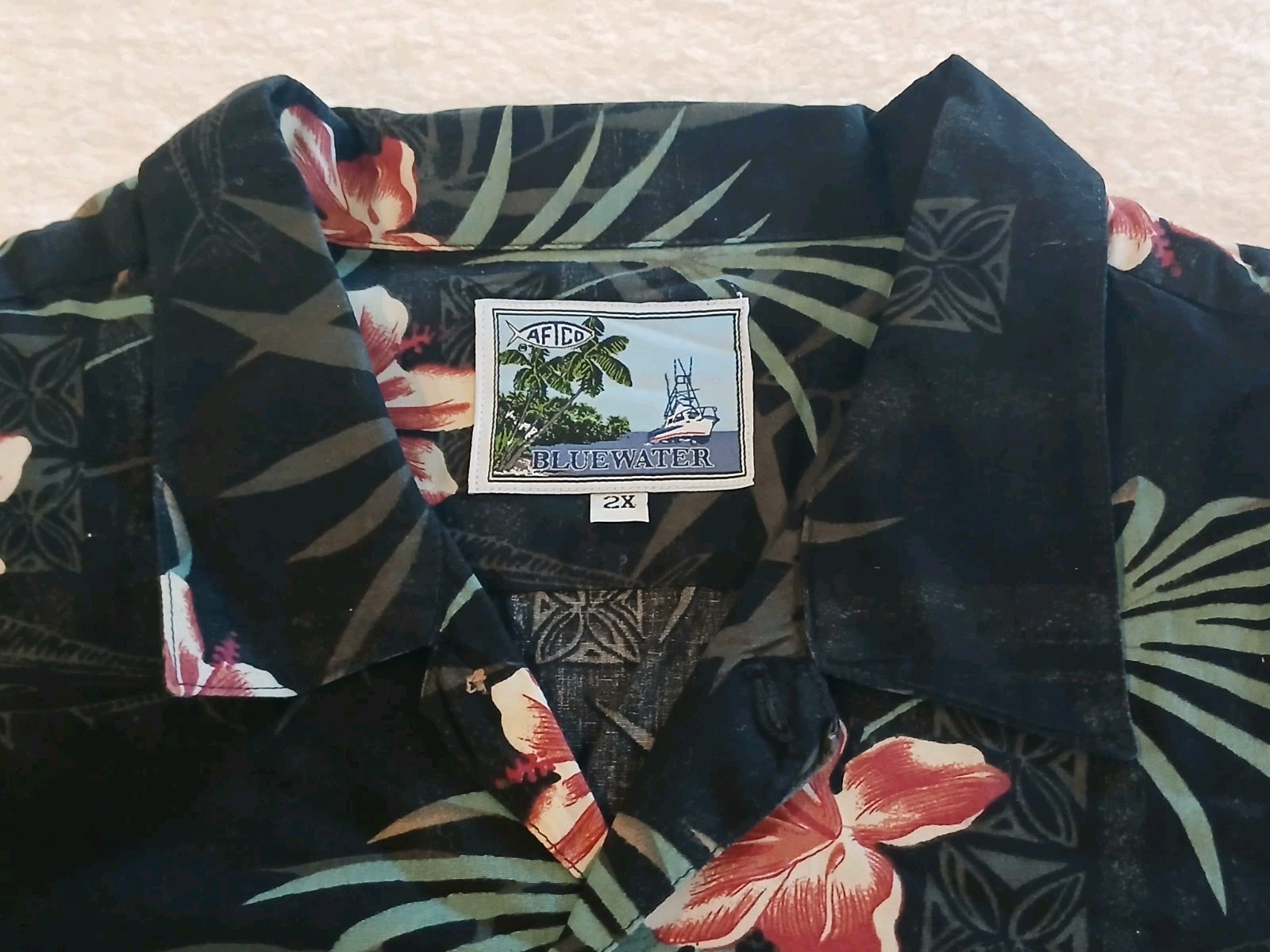 Aftco Bluewater Mens XXL Short Sleeve Hawaiian Shirt Floral Print Made in USA