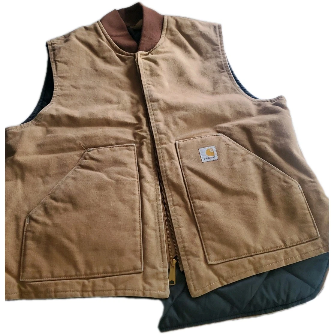 Carhartt Vest Mens XL Duck Canvas Quilt Lined Insulated USA Union
