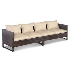 Patio 2PCS Conversation Set Sectional Sofa Furniture Cushioned Seat Garden Beige