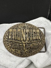Vintage Frontier Hotel Las Vegas Belt Buckle Large Gold Tone Dad Gift