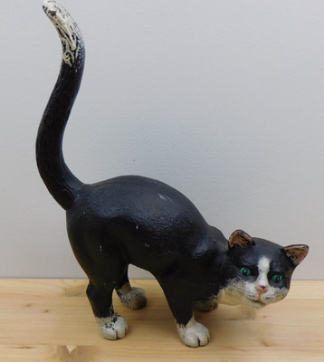 Vintage Cast Iron Black & White Cat Doorstop Arched Back 11.5'' Tall 8 Pounds