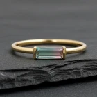 Watermelon Tourmaline Bar Rings Gold Baguette Gradient Stone Unique Gift for Her