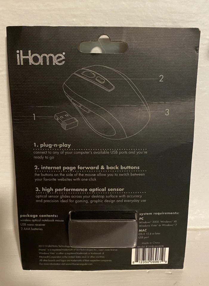 NEW iHome 6-Button Optical Wireless Mouse NIB - Mac - Windows - 1600 DPI - Image 2 of 3