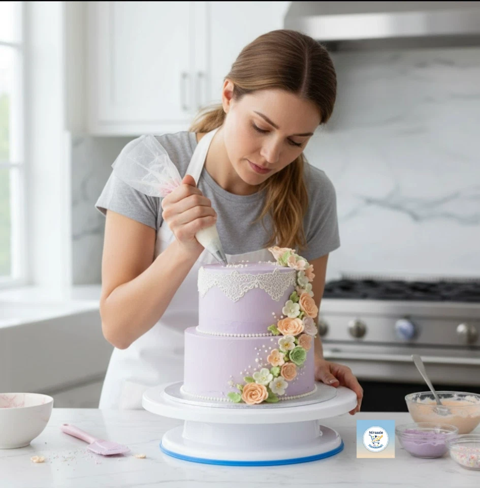 Tocadiscos Giratorio 11" Decoración y Expositor Pasteles Base Antideslizante Blanco Foto 4 de 4