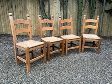 traditional carved oak ladder bash rush seat 4x dining chairs country style