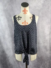 Collective Concepts Tank Top Black White Dots Tied Hem Polyester Womens L