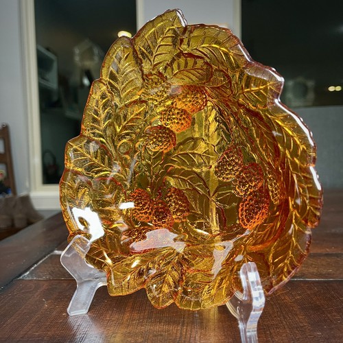 Indiana Glass Amber Loganberry Iridescent Nut Candy Berry Dish Vintage - Picture 3 of 6