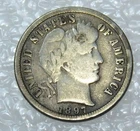 1897 S Barber Silver Dime VG with Some Luster, Key Date in saflip #L386