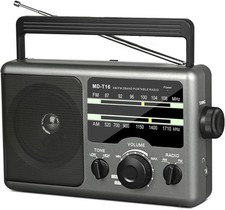 AM FM Portable Radio Battery Operated by 4X D Cell black grey