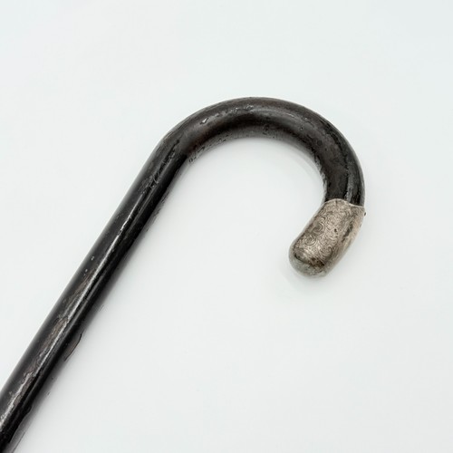 Antique Silver-Capped Wooden Crook Cane – Hallmarked AR, 90.5cm