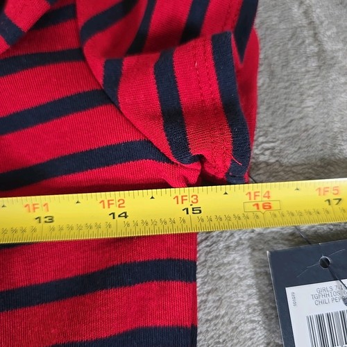 Tommy Hilfiger Girls Dress XL 16 Blue/Red Stripe Flutter Shoulder Preppy Classic - Picture 6 of 10