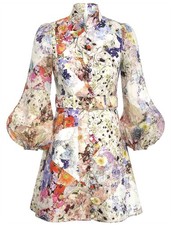 Zimmermann Dress Size 0 AU/UK 8 US 4 Prima Belted Mini Linen Floral Long Sleeve