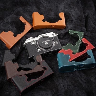 Handmade Genuine Real Leather Half Case Bag Cover For Olympus PEN-F M43