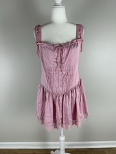 Forever 21 XL Pink Fairy Dress Corset Basque Waist Lace Mini Square Neck Whimsy