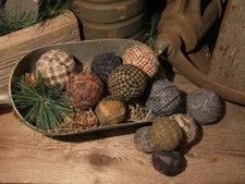 12 WOOL RAG BALLS Primitive Handmade NO Styrofoam Core Bowl Filler Ornie