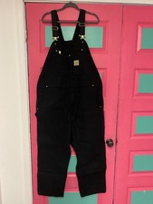 Carhartt Mens Duck Bib Overalls in Black R01-M 44X30 measure 44x26/27 