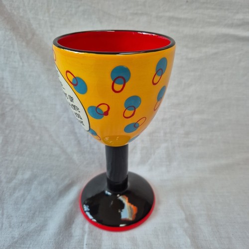 Rare Encore Goblet Age Is Like Wine Goblet Yellow Ceramic Decor Glass Large 7" - Picture 4 of 12