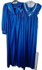 Shadowline Peignoir Set Robe Gown Size Medium Cobalt Blue Vintage