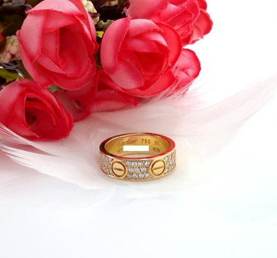 CARTIER LOVE RING DIAMOND PAVE 18K ROSE GOLD SIZE 50 W/ BOX