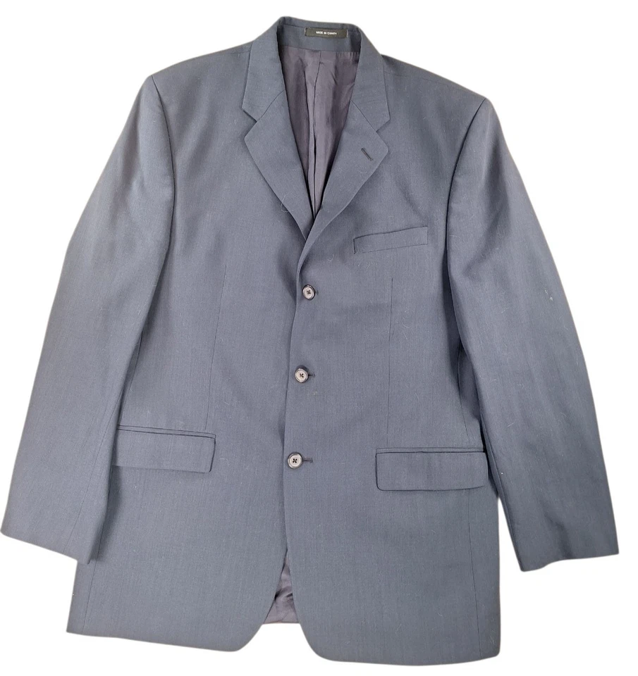 Traje Alfani 100% Lana Azul Oscuro Chaqueta Pantalones Talla 42L (37.5Wx33L) Plisados Puños Foto 3 de 4