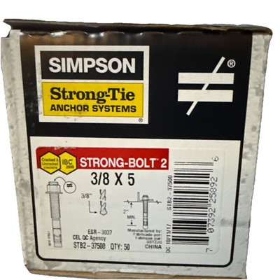 50 Count 3/8''x 5'' Simpson Strong Bolt 2 II Concrete Wedge Anchor STB2-37500