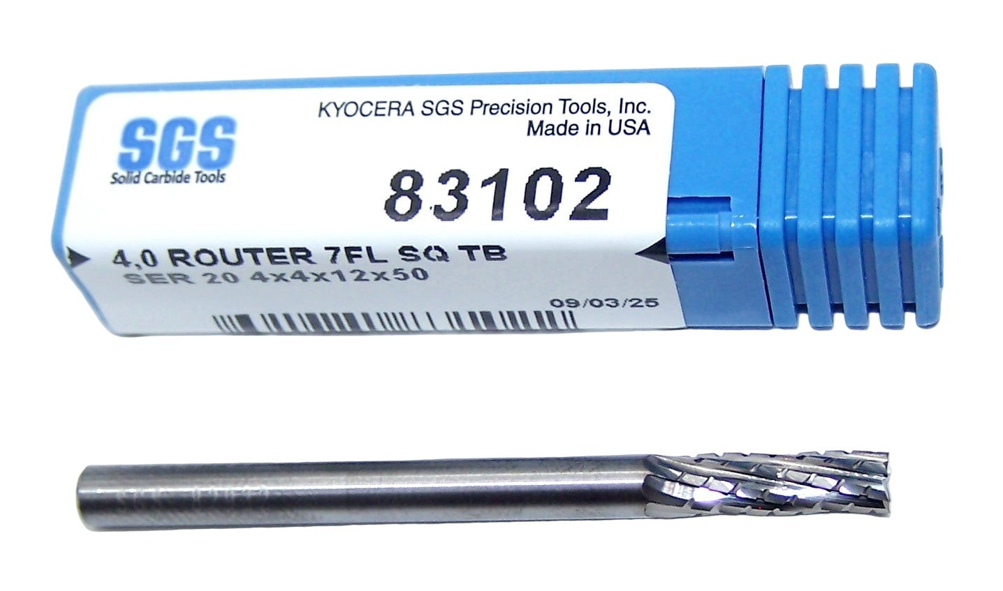 83102 Kyocera SGS 4.00mm Carbide CFRP Router Square End TiB2 Coated 0.1575" Diam