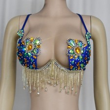 Handmade Samba Carnival Rave EDC Party Halloween Crystal Stones Dance Wire Bra