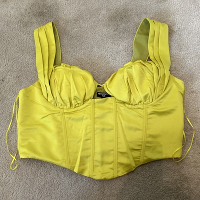Pretty Little Things Constructed Satin Ruched Bust Corset Chartreuse Size US 16