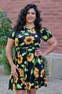USA New Womens PLUS SIZE BLACK SUNFLOWER FLORAL BOHO TIE BELTED DRESS XL 1X  2X | eBay