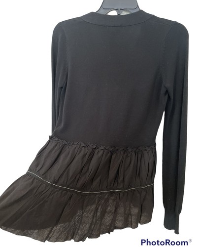 Just Sweet Sweater Womens XS Cardigan Black Button Up Ruffles 100% Cotton Goth - Picture 3 of 12
